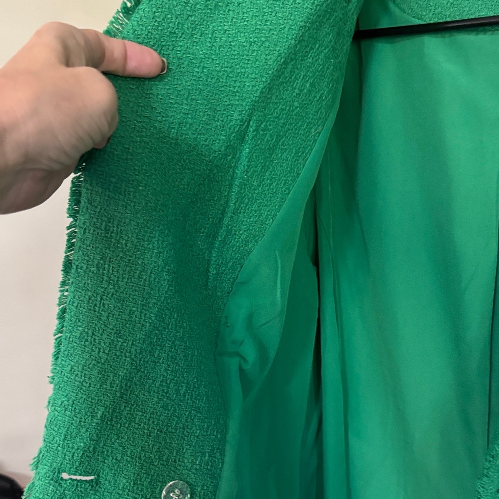 Saks Fifth Green Tweed Double-Breasted Women's Jacket - Picture 8 of 11